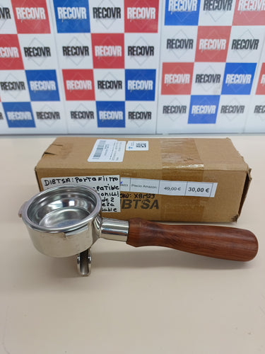 DIBTSA Portafiltro espresso de 58 mm compatible con Nuova Simonelli, boquillas dobles de 2 orejas, con cabeza de acero inoxidable y cesta de filtro y mango de madera